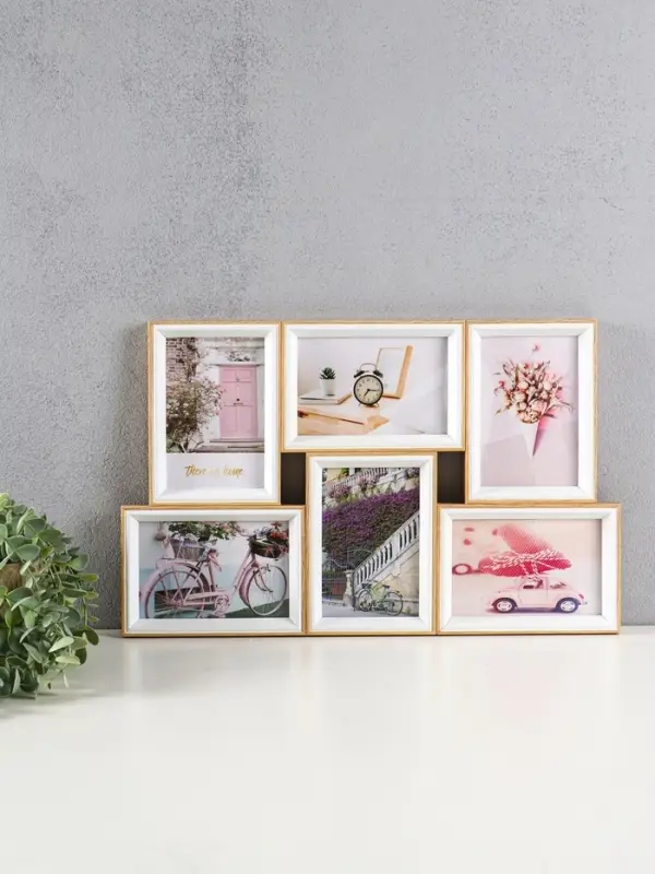 Фоторамка пластик на 6 фото 10х15 см "Двухцветная" бук и белый 29,5х46,5х2 см