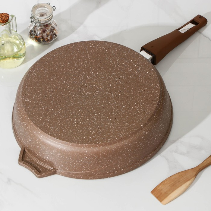 Сковорода &laquo;Гранит&raquo;, d=30 см, съёмная ручка, стеклянная крышка, антипригарное покрытие, цвет коричневый