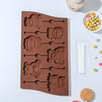 Форма для леденцов Доляна &laquo;Звери&raquo;, силикон, 27,5&times;16,5 см, 6 ячеек (6,4&times;6,4), с палочками, цвет МИКС