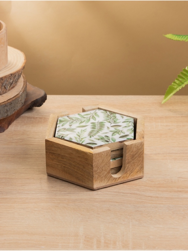 Подставка под горячее (набор 4 шт) "Оливковая ветвь" дерево манго 15х13х5 см