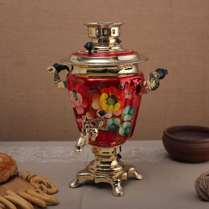 Самовар &laquo;Жостово на красном&raquo;, рюмка, 3 л, электрический