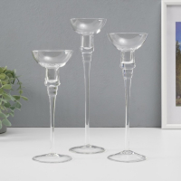 Подсвечник стекло набор 3 шт "Тет-а-тет" высота 26см, 23 см, 20 см Подсвечник стекло набор 3 шт "Тет-а-тет" высота 26см, 23 см, 20 см