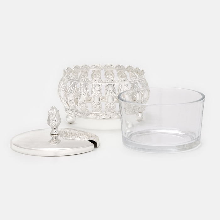 Сахарница металлическая &laquo;Ажур&raquo; с ложкой, 200 мл, 10&times;10 см