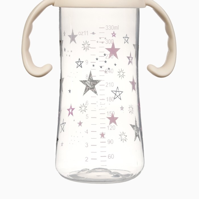 Бутылочка для кормления Ø50мм ШГ, «Звезды», 330мл, +3мес., цвет розовый, ручки молочные Бутылочка для кормления Ø50мм ШГ, «Звезды», 330мл, +3мес., цвет розовый, ручки молочные