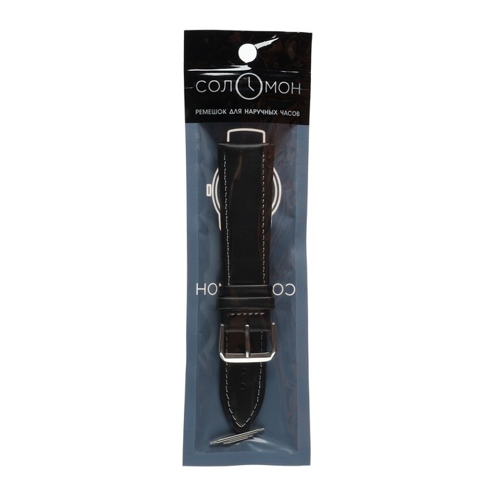 Ремешок для часов "Соломон" 24 мм, натуральная кожа, l-20 см, черный