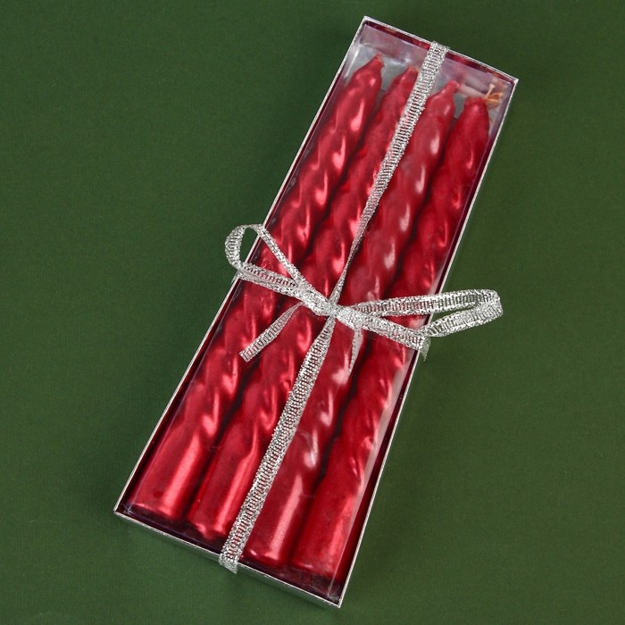 Новогодние свечи витые &laquo;Новый год: Счастья в Новом году&raquo;, без аромата, набор 4 шт, высота 15 см