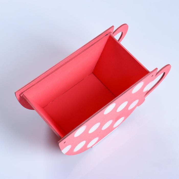 Кашпо деревянное "Чашка в горошек", коралловый, 20&times;9&times;11 см