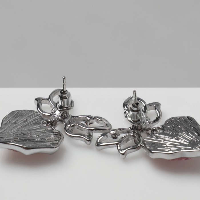 Серьги металл &laquo;Сердечки&raquo; розовая вставка, цвет серебро