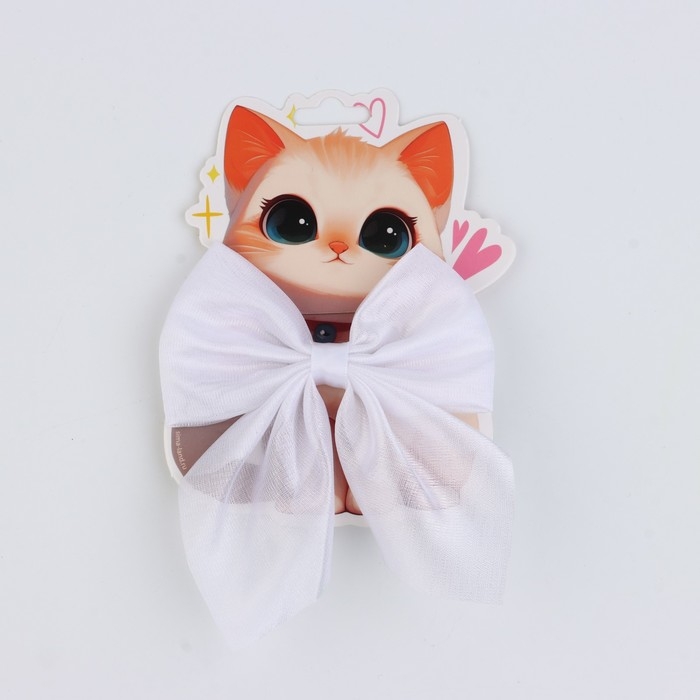 Бант для волос белый школьный &laquo;Котик&raquo; на резинке, 10х12 см