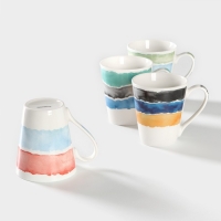 Набор кружек фарфоровых Доляна &laquo;Цветной дым&raquo;, 4 предмета: 340 мл