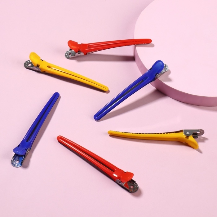 Зажимы для волос, набор - 6 шт, 10 см, цвет МИКС