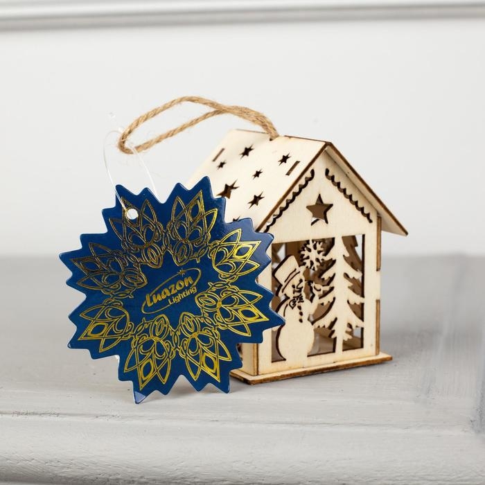 Ёлочная игрушка &laquo;Домик со снеговиком&raquo;, от батареек, свечение тёплое белое