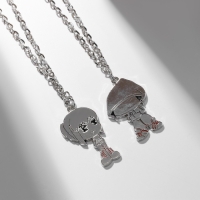 Кулоны &laquo;Неразлучники&raquo; мальчик и девочка, шапка, цвет серебро, 45 см