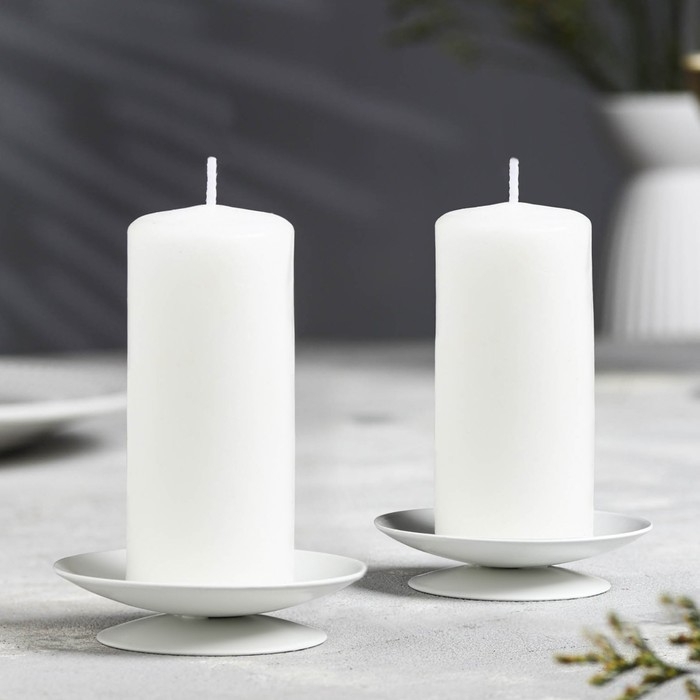 Подсвечник металл Подсвечник металл "Лотос", 7,5х2 см, набор 2 шт, белый