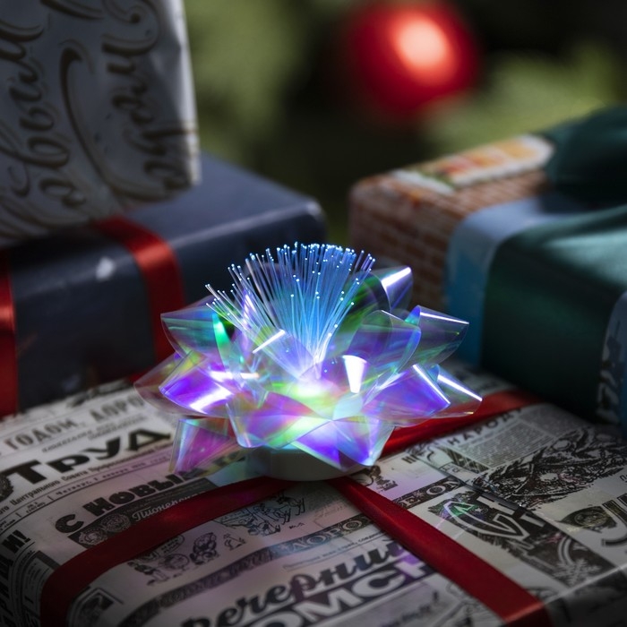 Светодиодная игрушка &laquo;Бант-звезда&raquo; 9 &times; 6 &times; 9 см, батарейки LR44х3 (в комплекте), свечение мульти, перламутровая