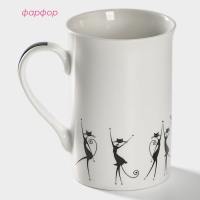 Кружка фарфоровая Доляна &laquo;Чёрные кошечки&raquo;, 300 мл, цвет белый