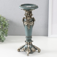 Подсвечник полистоун на 1 свечу "Цветочная элегия" тёмно-серый серебро 10,5х10,5х27 см