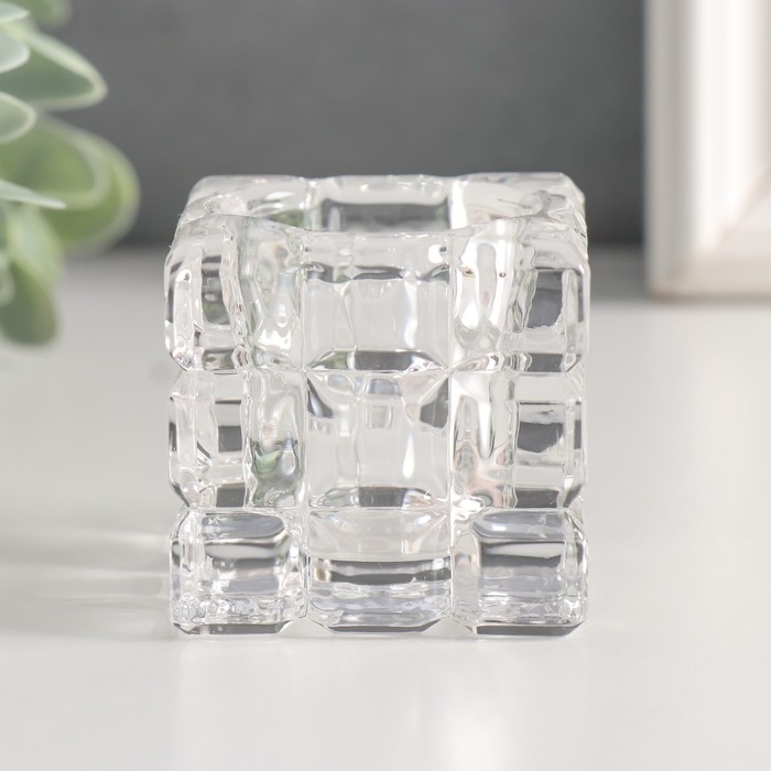 Подсвечник стекло на 1 свечу Подсвечник стекло на 1 свечу "Квадрат. Сруб" прозрачный d=3,5 см 5х5х5 см