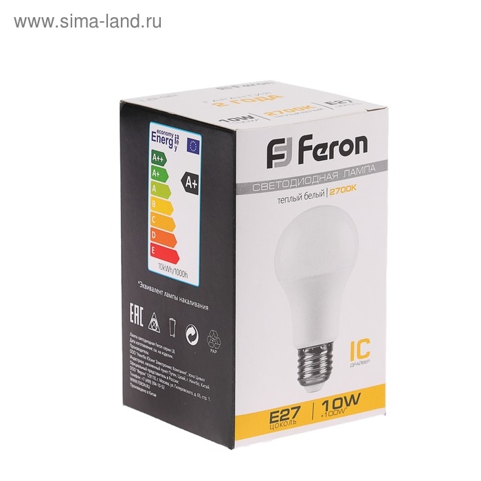 Лампа светодиодная FERON, Лампа светодиодная FERON, "Шар", Е27, 10 Вт, 230 В, 2700 К