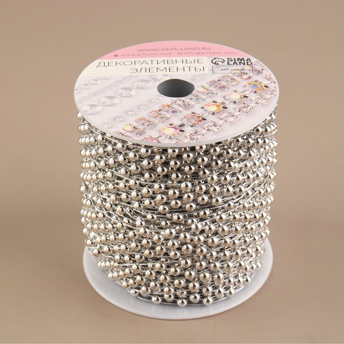 Бусы на нитях, плоские, 14 мм, 9 &plusmn; 1 м, цвет серебряный