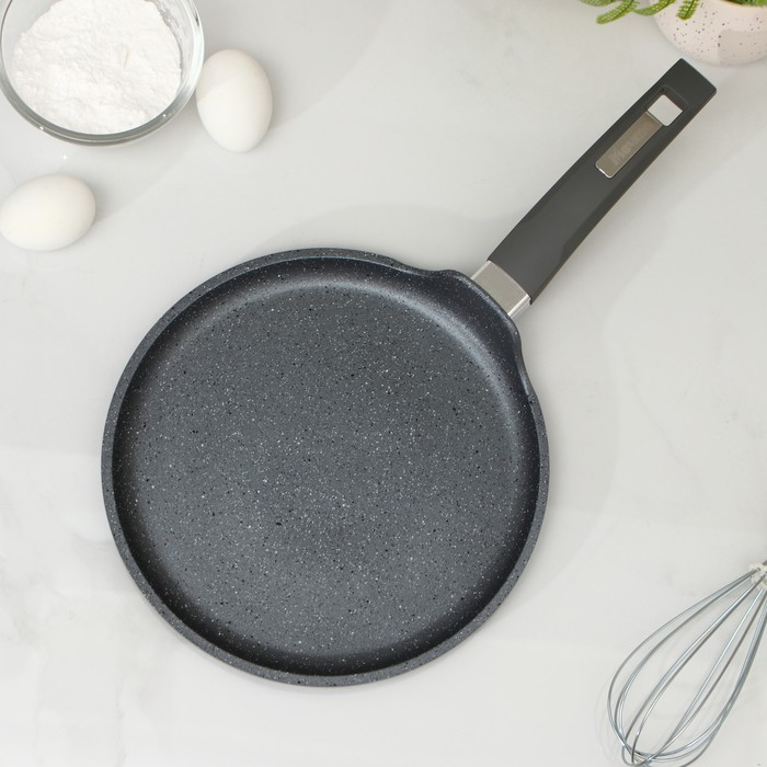 Сковорода блинная &laquo;Гранит&raquo;, d=24 см, пластиковая ручка, антипригарное покрытие, цвет серый