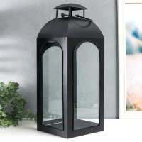 Подсвечник металл "Фонарь купольный" чёрный набор 2 шт 14,5х14,5х35 см 47х18х19 см