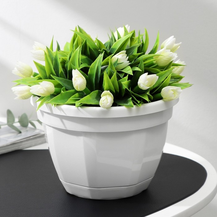 Горшок для цветов с поддоном &laquo;Ника&raquo;, 1,5 л, d=17 см, h=12 см, белый