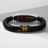 Браслет &laquo;Бусина Дзи&raquo; монетки, цвет чёрно-коричневый, d=6 см