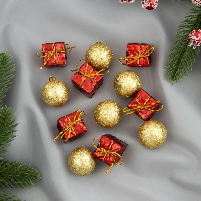 Набор украшений пластик 12 шт Набор украшений пластик 12 шт "Сочельник" (6 шаров, 6 подарков) микс