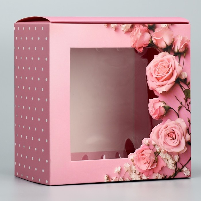 Коробка-фоторамка подарочная складная, упаковка, &laquo;Нежные розы&raquo;, 14 х 14 х 8 см