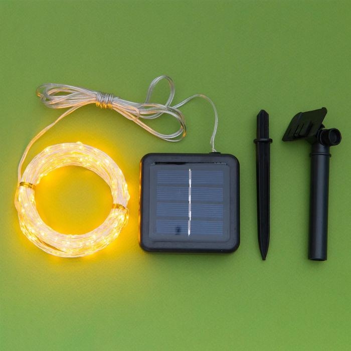 Гирлянда «Нить» 20 м роса, IP44, серебристая нить, 200 LED, свечение жёлтое, 2 режима, солнечная батарея Гирлянда «Нить» 20 м роса, IP44, серебристая нить, 200 LED, свечение жёлтое, 2 режима, солнечная батарея