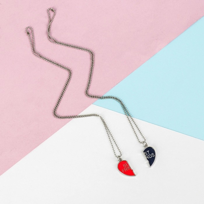 Кулоны &laquo;Неразлучники&raquo; best friends, сердце, цвет красно-синий в серебре, 45 см