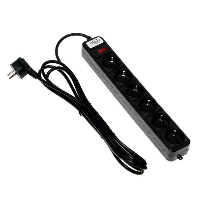 Сетевой фильтр Luazon Lighting, 6 розеток, 3 м, 2200 Вт, 3 х 0.75 мм2, 10 А, 220 В, черный