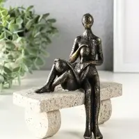 Сувенир полистоун "Абстракция. Мама и ребенок на скамейке" бронза с бежевым 17,5х10,5х19 см   109027