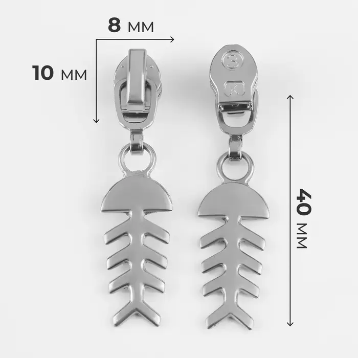Бегунок для молнии &laquo;Спираль&raquo;, №3, &laquo;Рыба&raquo;, 10 шт., цвет никель