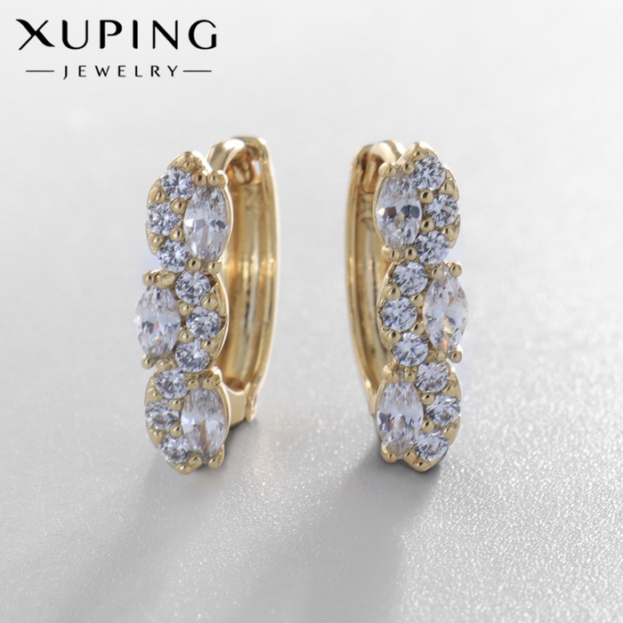 Серьги-кольца XUPING блеск ночи, цвет белый в  золоте, d=1.6 см