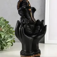 Фигура гипс "Ганеш в руках", высота 22 см, черный