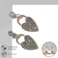 Серьги со стразами &laquo;Сердца&raquo; замки, цвет белый в золоте