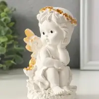Фигура "Ангел в цветах", размер 13х8 см, цвет белый с росписью