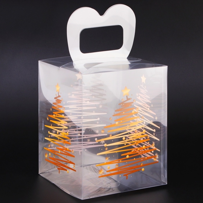 Новый год. Коробка подарочная новогодняя складная ПВХ Новый год. Коробка подарочная новогодняя складная ПВХ "Ёлочка" 12 х 12 х 15 см.