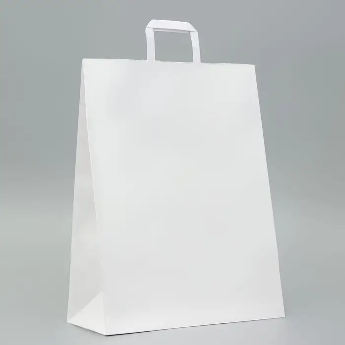 Пакет крафт без печати, белый, плоская ручка 35&times;15&times;45 см
