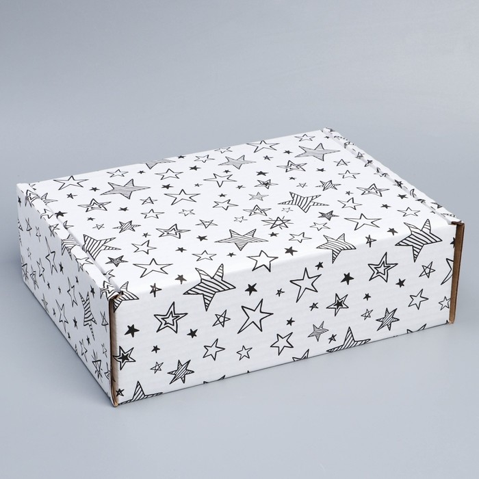 Коробка подарочная сборная, упаковка, &laquo;Звёзды&raquo;, белый, 27 х 21 х 9 см