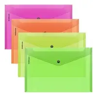 Папка-конверт на кнопке А4, 180 мкм, ErichKrause Glossy Neon, полупрозрачная, до 120 листов, МИКС