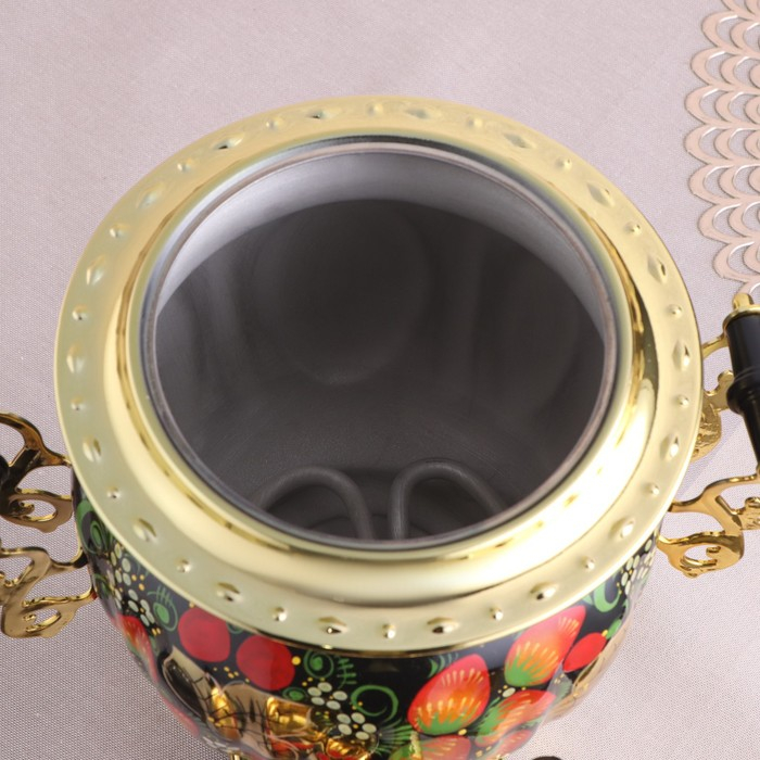 Набор &laquo;Хохлома&raquo;, овал, 3 предмета, самовар 3 л, заварочный чайник 0,7 л, поднос