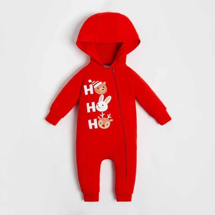 Комбинезон с капюшоном Крошка Я &laquo;Новогодние зверята&raquo;, рост 68-74 см, цвет красный