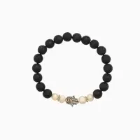 Браслет "Хамса" жемчуг, лава, длина 18 см
