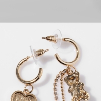 Серьги висячие со стразами &laquo;Мишка&raquo; с сердцем, цвет белый в золоте