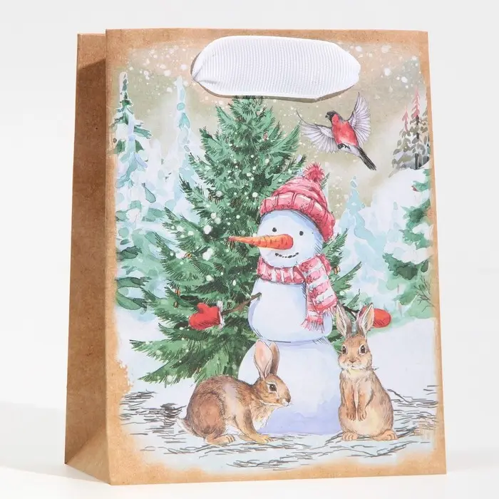 Пакет подарочный новогодний крафтовый &laquo;Заснеженный лес&raquo;, S 12 х 15 х 5.5 см