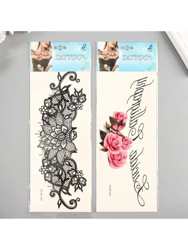 Переводная тату на тело &laquo;Кружево или Цветы&raquo;, на грудь, спину, 34&times;12 см, МИКС