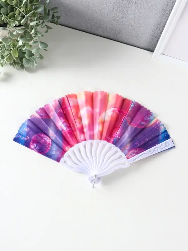 Веер пластик, текстиль "Пузырьки" МИКС 23 см